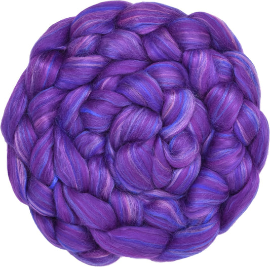 Merino Silk Luxe Tonal Designer Blend. Superfine Merino, Mulberry Silk, Tussah Silk. Top Roving for Spinning or Felting. Violet Volcano 4oz