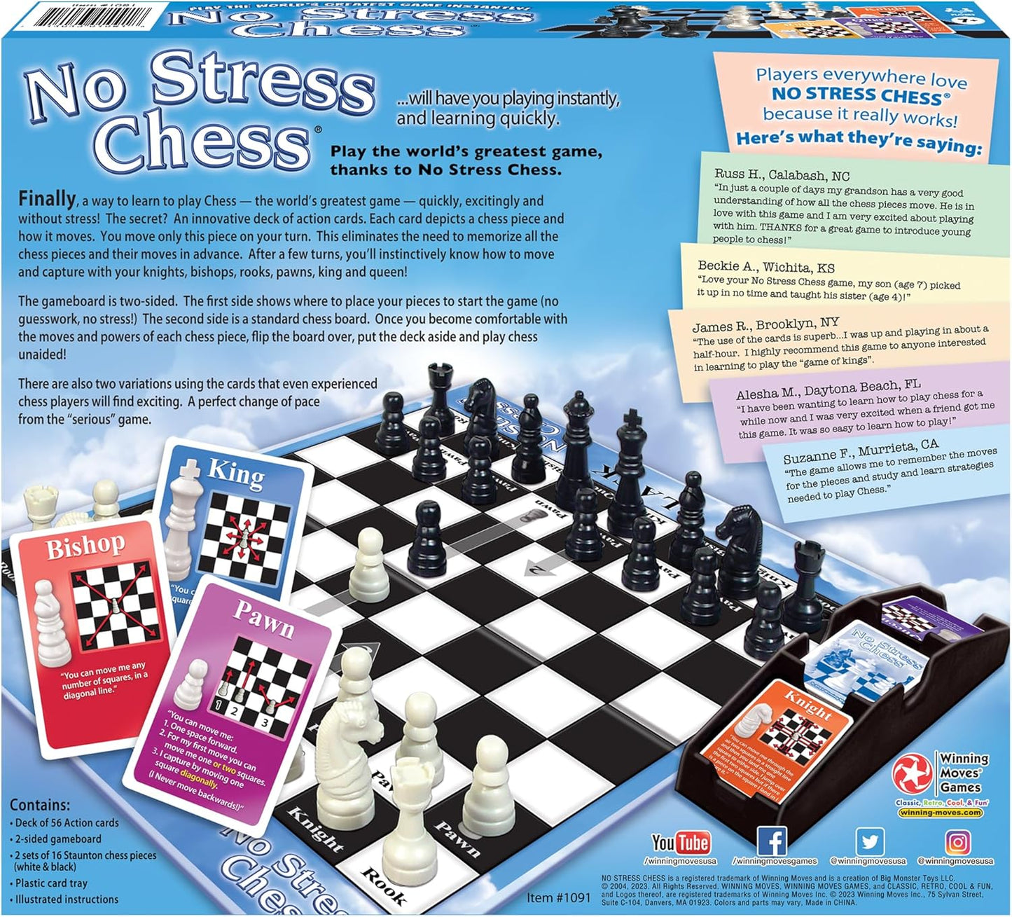 No Stress Chess by Winning Moves Games USA, Celebrating 20 Years as The Chess Teaching Game Using Innovative Action Cards, for 2 Players, Ages 7+ (1091)