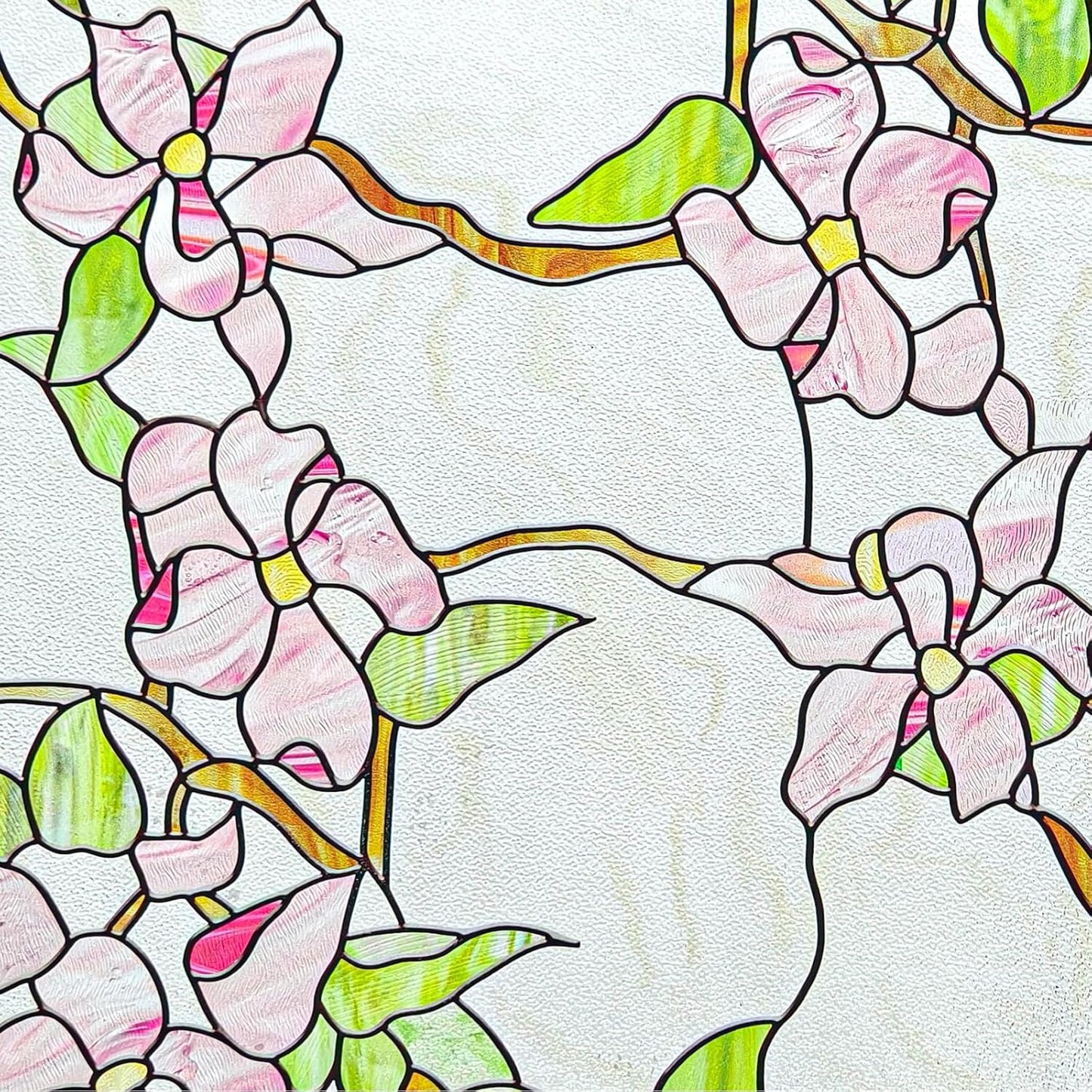 3D Stained Glass Window Film, Decorative Window Privacy Film for Bathroom,Front Door,Home, Sun Blocking Heat Control,Static Cling,23.6inch x 35.4inch Pink sprigs