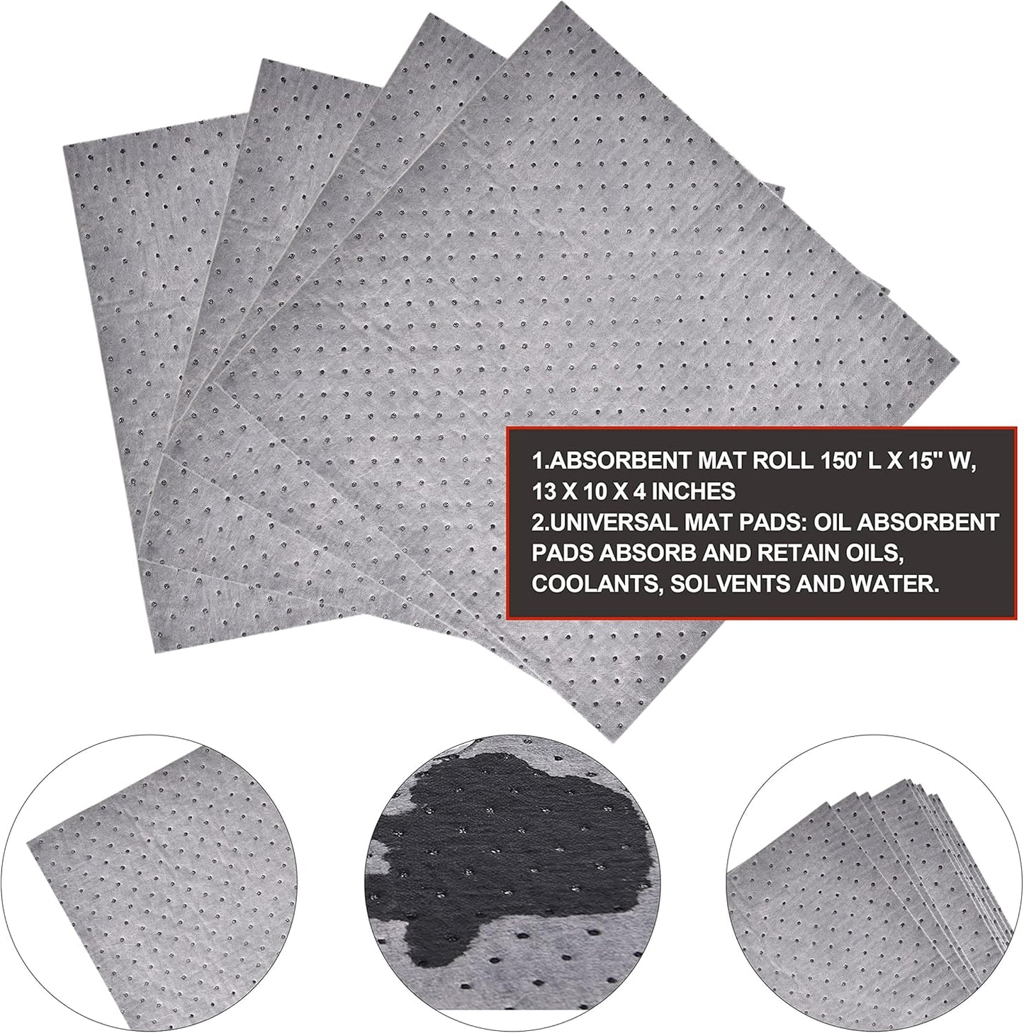 A A IN 2 Pack Oil Absorbent Pads Roll, Oil Maintenance Mat Roll for All-Purpose Use, Gray, 150' L x 15" W