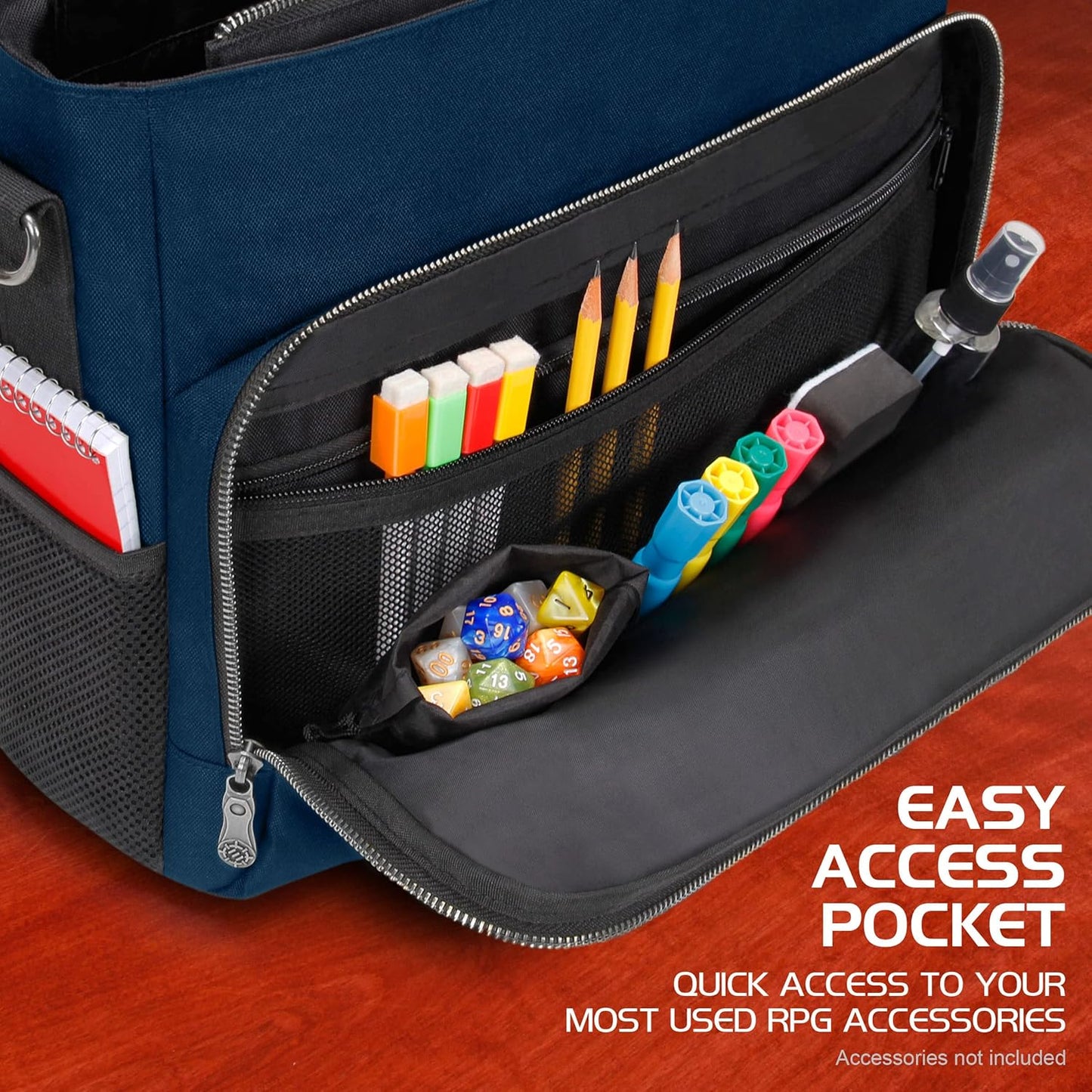 ENHANCE Collector's Edition RPG Player's Essentials DND Bag - Dragon Hide Exterior Messenger Bag Fits 2-4 Books, Binders, Dice & Accessories, with 17 inch Laptop Slot, Battlemap Straps (Dragon Blue)