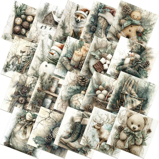 Ganeen 60 Pcs 10 x 10 Inch Vintage Green Christmas Quilting Fabric Squares Snowman Fat Patchwork Precut Strips Gingerbread Reindeer Fabric Bundles for Winter Xmas DIY Craft Sewing Handmade Material