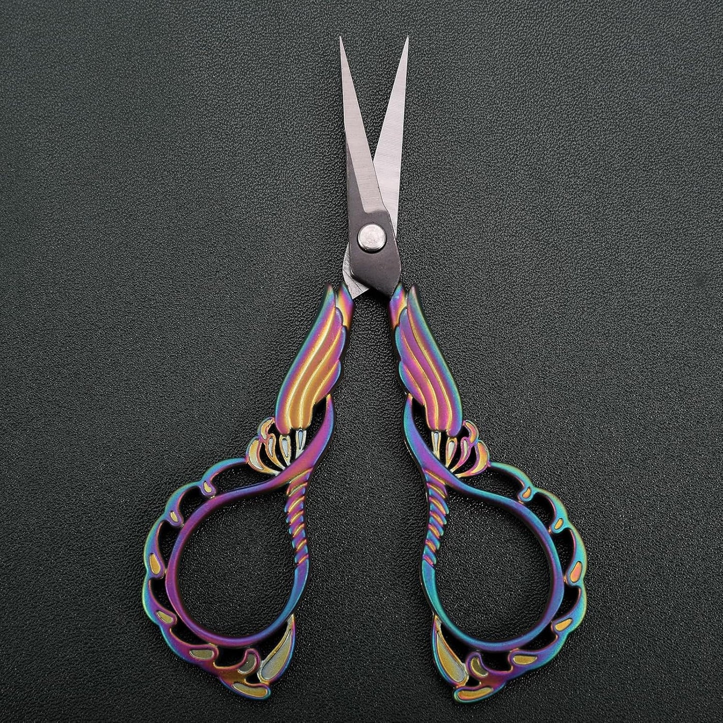 Embroidery Scissors W/Cover Sharp Tip Sewing Crafting Scissor for Needlework Threading Craft Artwork DIY Tools, Vintage Rainbow Mini Shears