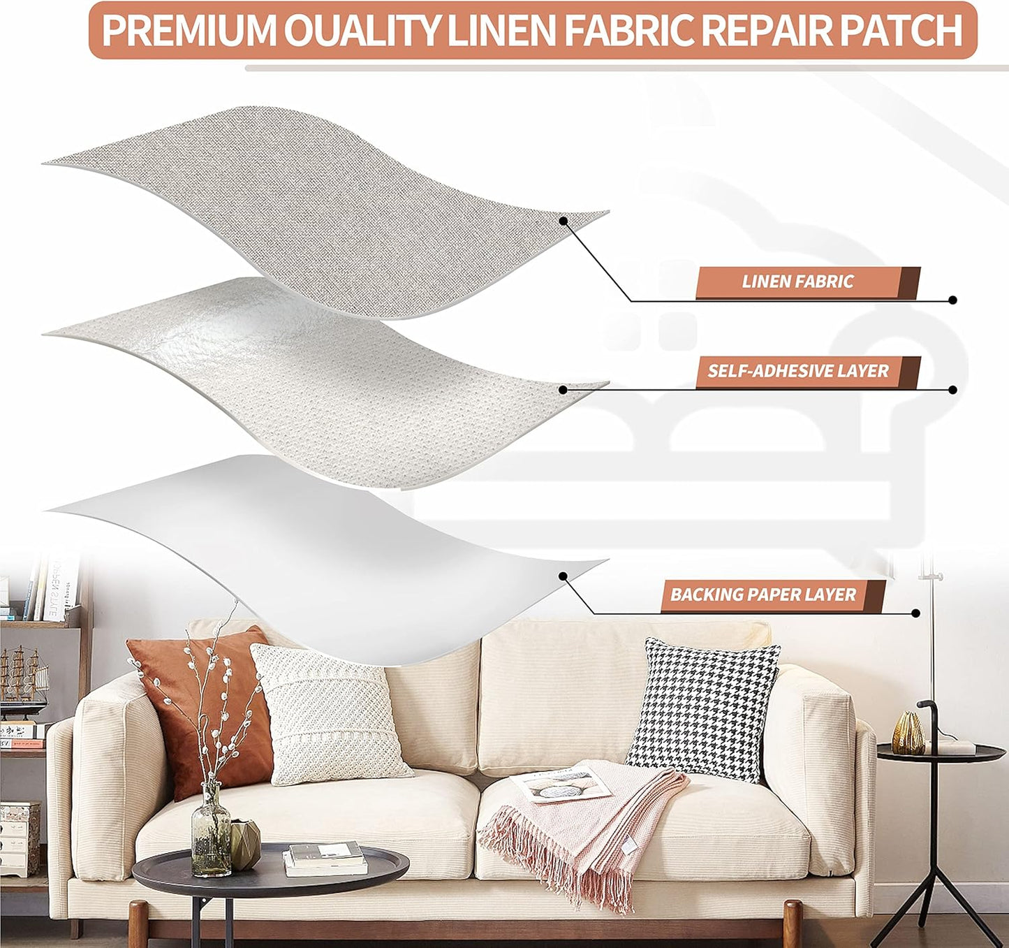 Fine Linen Repair Patches, Self-Adhesive Linen Fabric Patches, 12X40 inch Extra Size, Multi Color, Can be Used for Linen Sofa Repair and Linen Clothes Repair(12" x 40",Rice Coffee)