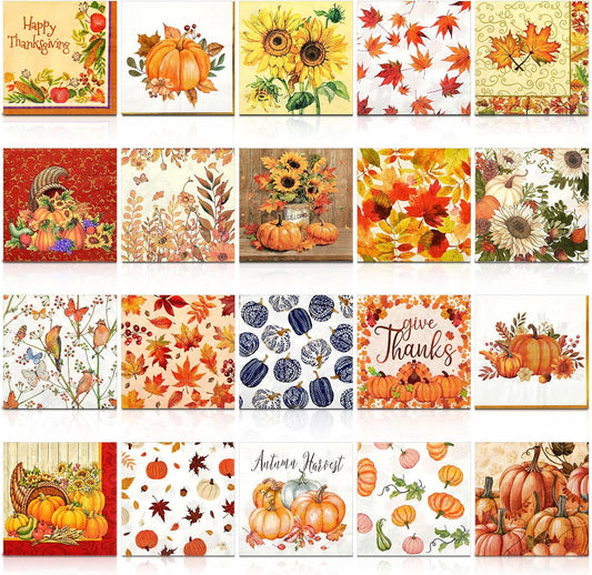 Crtiin 20 Pack Fall Decoupage Napkins Autumn Napkins Floral Pumpkin Maple Leaf Decorative Paper for Thanksgiving Harvest Birthday Party Beautiful Gorgeous, 20 Styles Each 6.5 Inches
