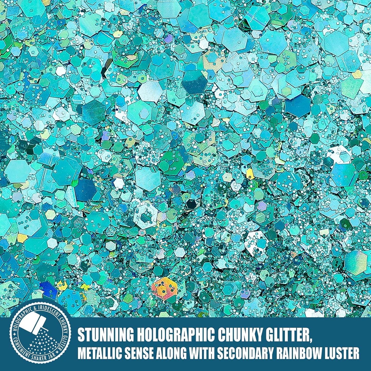 Holographic Chunky Glitter, 5.64oz/160g Craft Glitter Powder Mixed Chunky & Fine Flakes, Iridescent Sequins for Nail Art, Hair, Body, Eye Epoxy Resin, Tumblers, Painting, Festival Decor (Shine Blue)