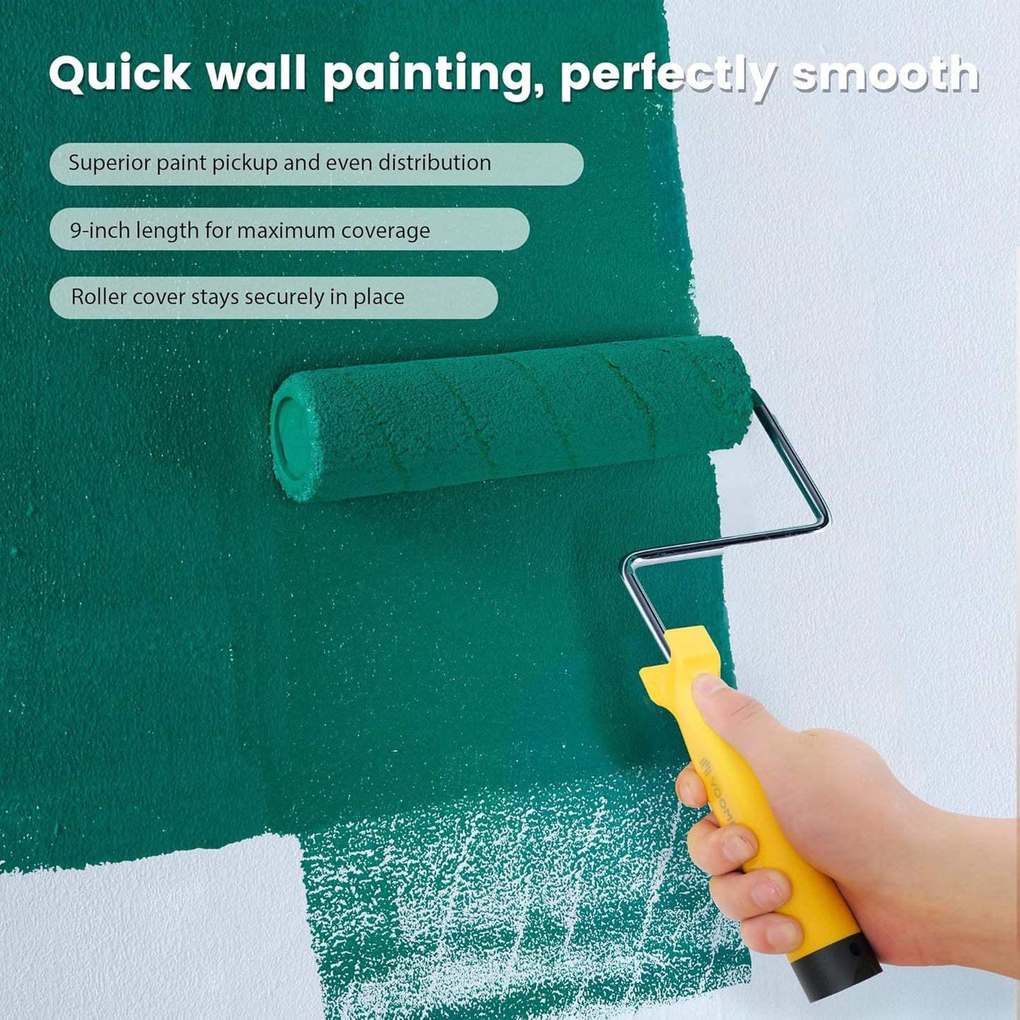 VOOMEY 9 Inch Foot-Operated Paint Tray，Paint Roller Frame,12 Pcs Paint Tray Liner with 4 Set Paint Roller Trays，House Painting Supplies