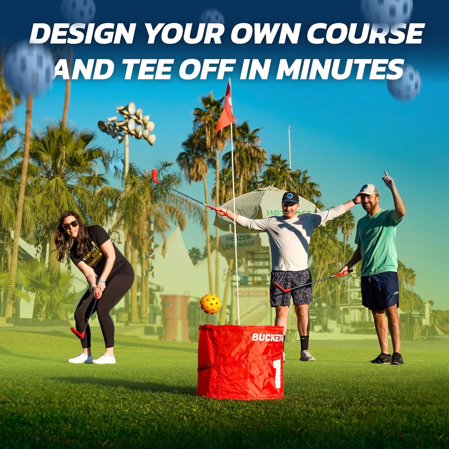 bucketgolf Game The Original Ultimate Backyard Lawn Golf Game for Family, Adults and Kids - Portable 6 Hole Golf Course Play Outdoor, Lawn, Park, Beach, Yard.