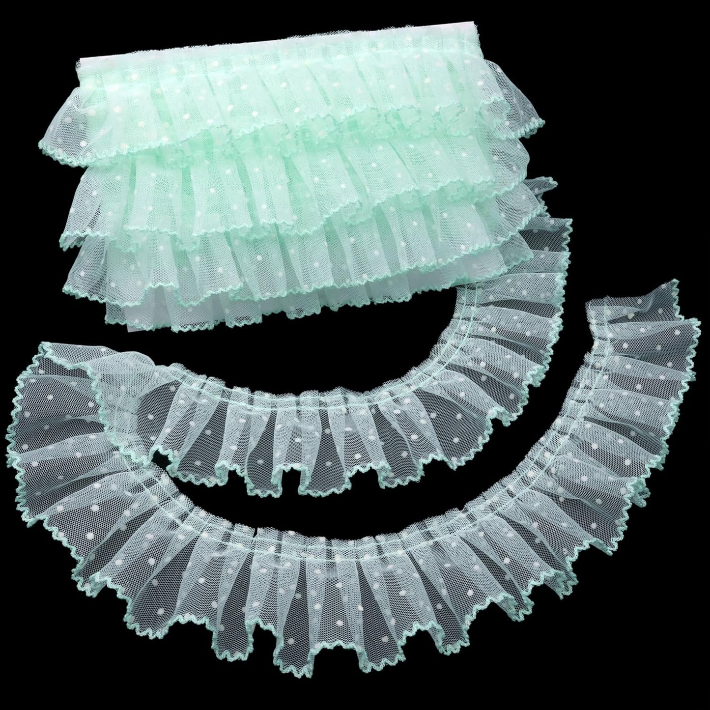 Dots Lace Ruffle Trim for Sew, Crafts 2.4" x5yd Single Layer Pleated Edge Lace Ribbon (Light Green)