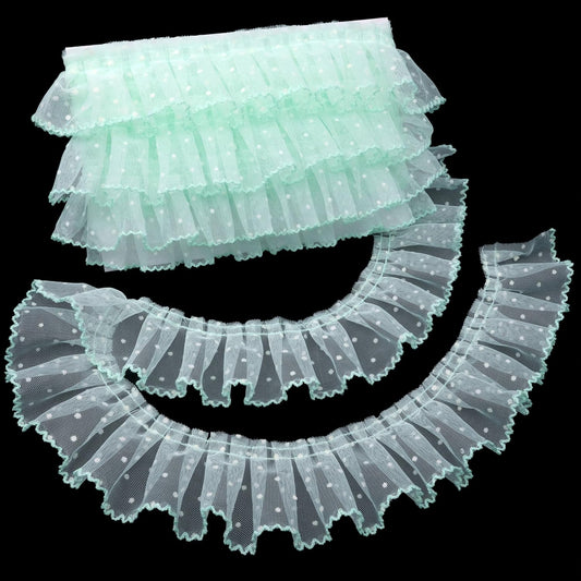 Dots Lace Ruffle Trim for Sew, Crafts 2.4" x5yd Single Layer Pleated Edge Lace Ribbon (Light Green)