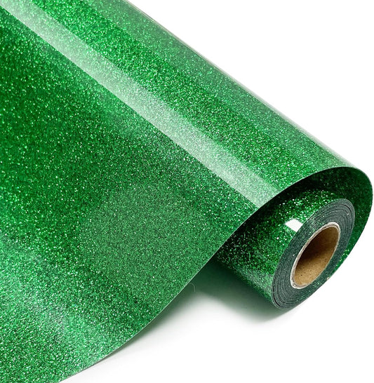 Glitter HTV Heat Transfer Vinyl Rolls- 10" x 8ft. Glitter HTV for Shirts. Iron on Vinyl and Heat Transfer Vinyl for All Cutters Machines. Easy to Cut & Weed Heat Vinyl Designs (Grass Green)