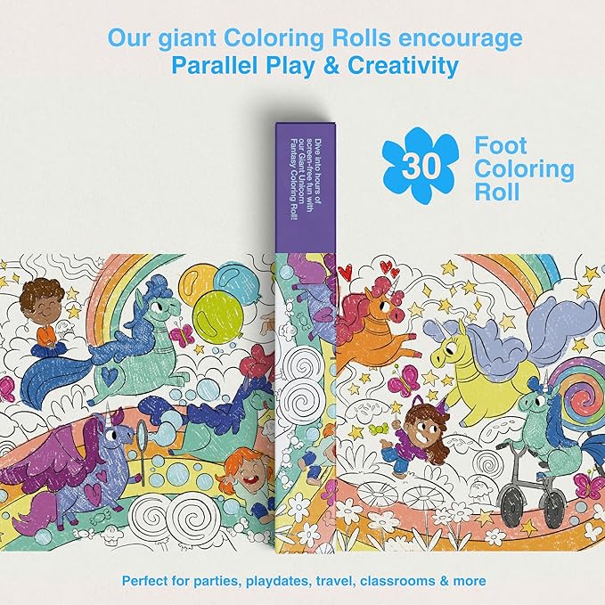 Crazy Little Books Unicorn Fantasy 30ft Giant Coloring Roll for Kids Fun Arts & Crafts Kit - Preschool Educational Fine Motor Skills & Creativity Development