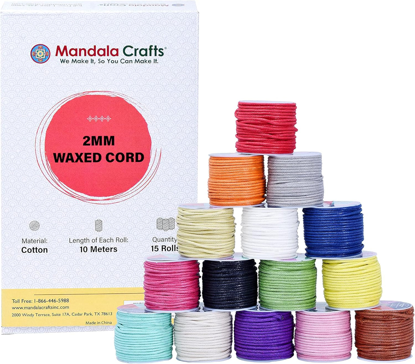 Mandala Crafts 2mm 11 X 15 Yards Assorted Cotton Waxed Cord for Jewelry Making Bracelet Cord Waxed String - Beading String Thread Jewelry Cords for Necklaces String