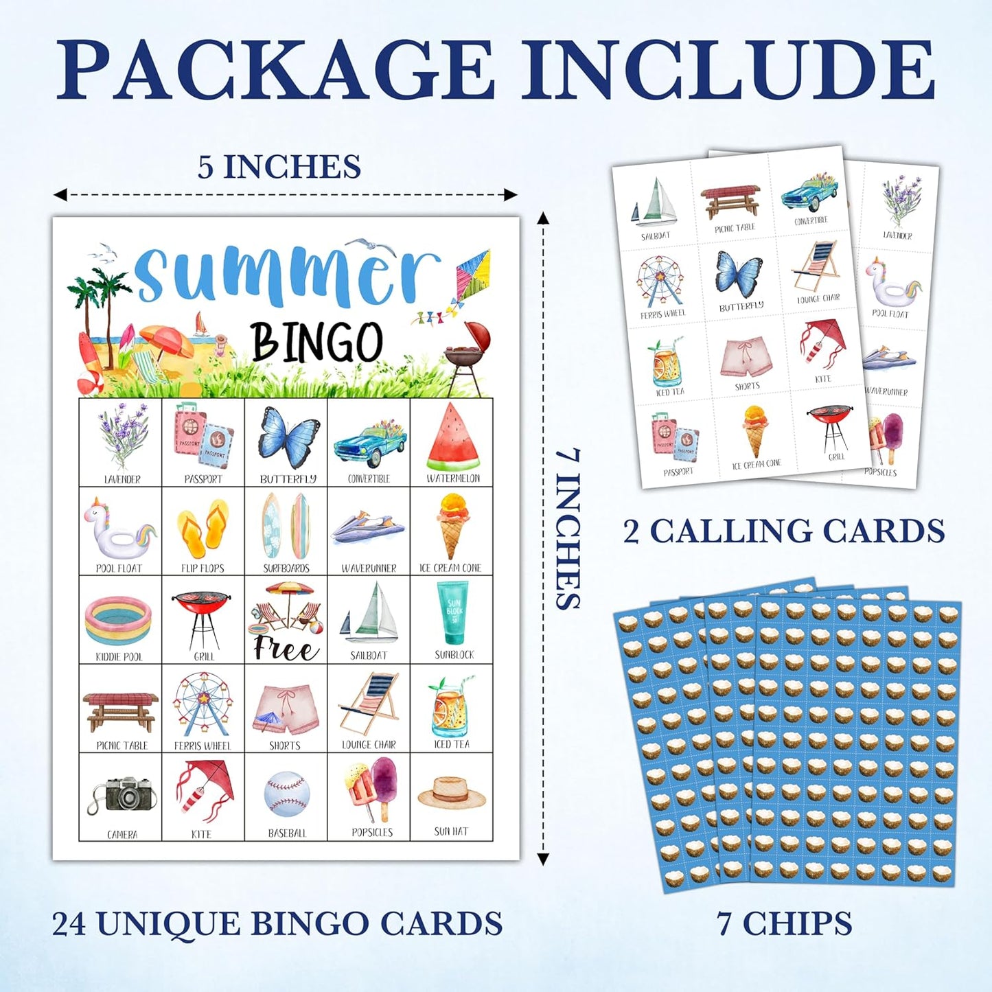Summer Bingo Cards, Summer Party Bingo Cards for Adults, Hawaiian Bingo Games for Birthday Party Beach Luau Party, 24 Players Party Activity Favor Decoration Supplies, 01