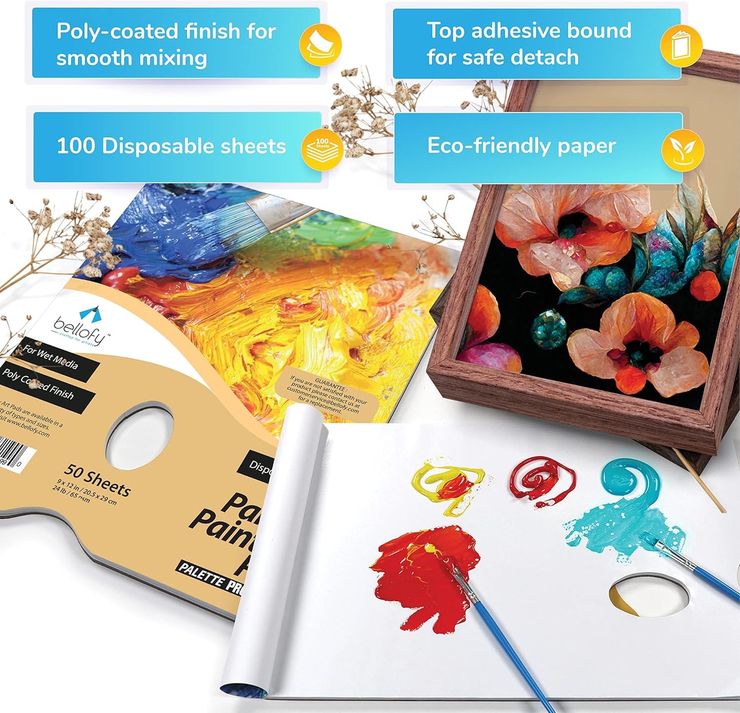 Bellofy 2X Disposable Palette Paper 9x12 Inches | Mess-Free Paper Artist Palette for Acrylic, Oil Paint | Perfect Painting for Artists, Kids & Beginners | Easy-to-Use Tear-Off Sheets for Mixing Colors