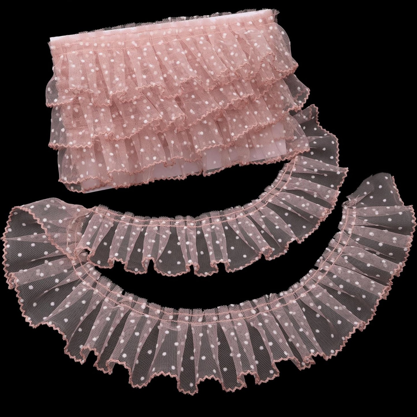 Dots Lace Ruffle Trim for Sew, Crafts 2.4" x5yd Single Layer Pleated Edge Lace Ribbon (Shellpink)