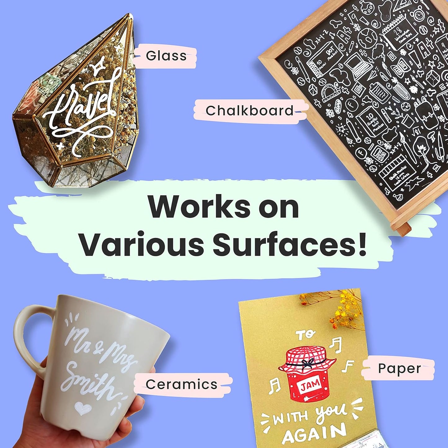 Chalkola White Chalk Markers - White Dry Erase Liquid Chalk Pens for Chalkboard, Blackboard, Window, Bistro, Car Glass, Board, Signs - Variety Pack of 6 - (3x) 1mm & 6mm