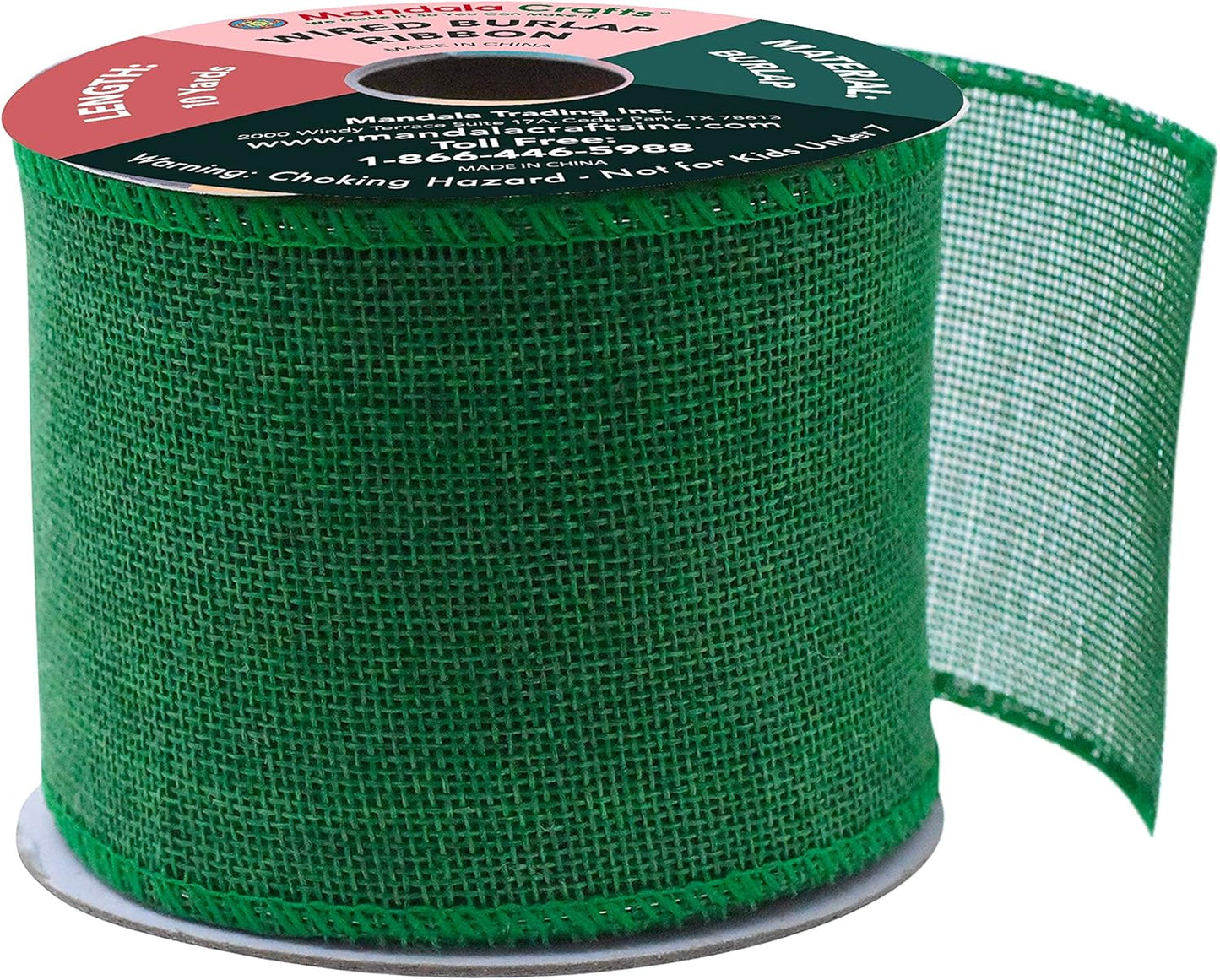 Mandala Crafts Green Burlap Wired Ribbon 3 Inches Wide Jute Ribbons for Crafts - 10 Yds Roll Rustic Burlap Wrap Trim Ribbons for Wreaths Bows Party Decoration