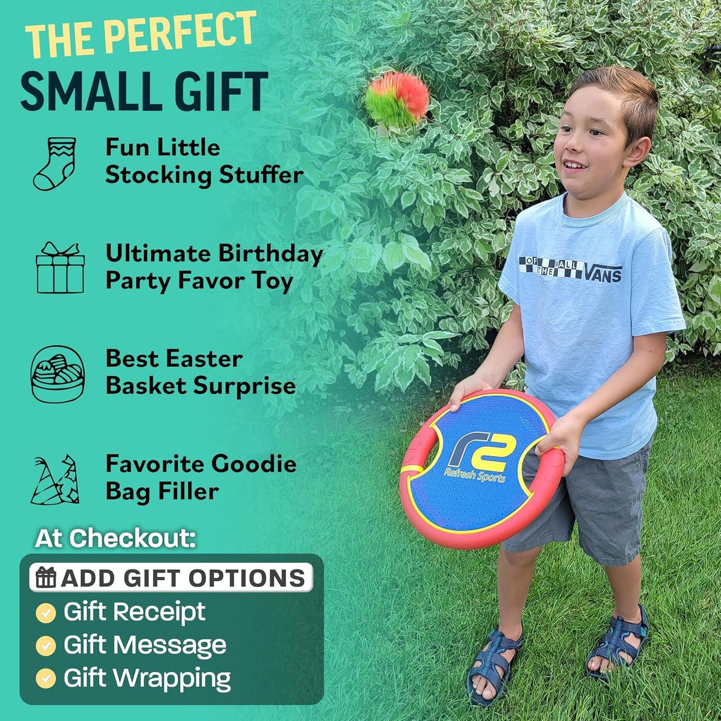 Fun Bouncy Paddle & Stringy Ball Toss & Catch Game - Easy to Use for Kids All Ages - Soft Foam Design for Safe Play Indoors or Outdoors - Also Works as Flying Disc - Great Gift Idea for Boys & Girls