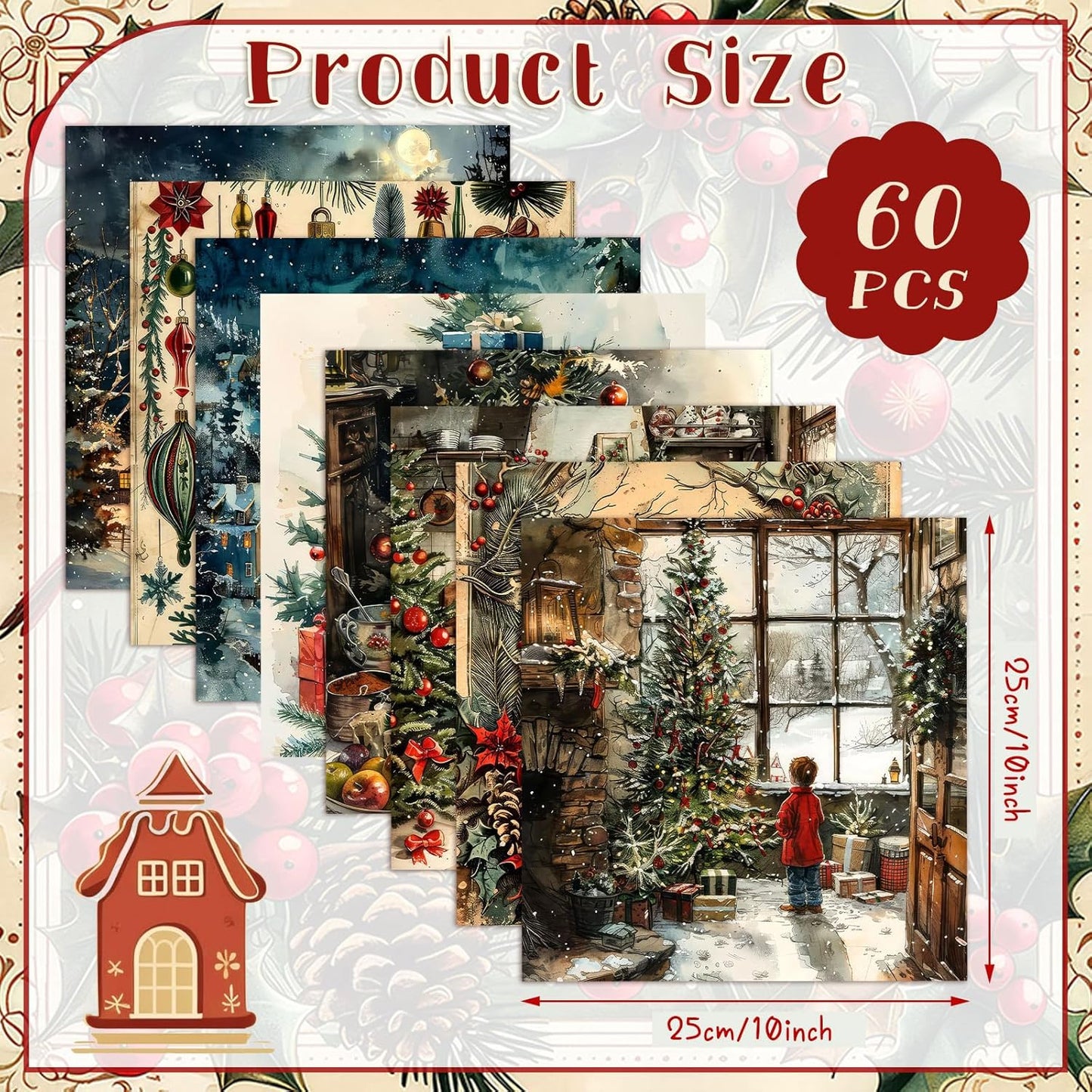 Ganeen 60 Pcs 10 x 10 Inch Vintage Christmas Quilting Fabric Squares Nutcracker Santa Claus Fabric Bundle Retro Reindeer Fat Patchwork Precut Stripe for Winter Xmas Handmade Material Sewing DIY Craft
