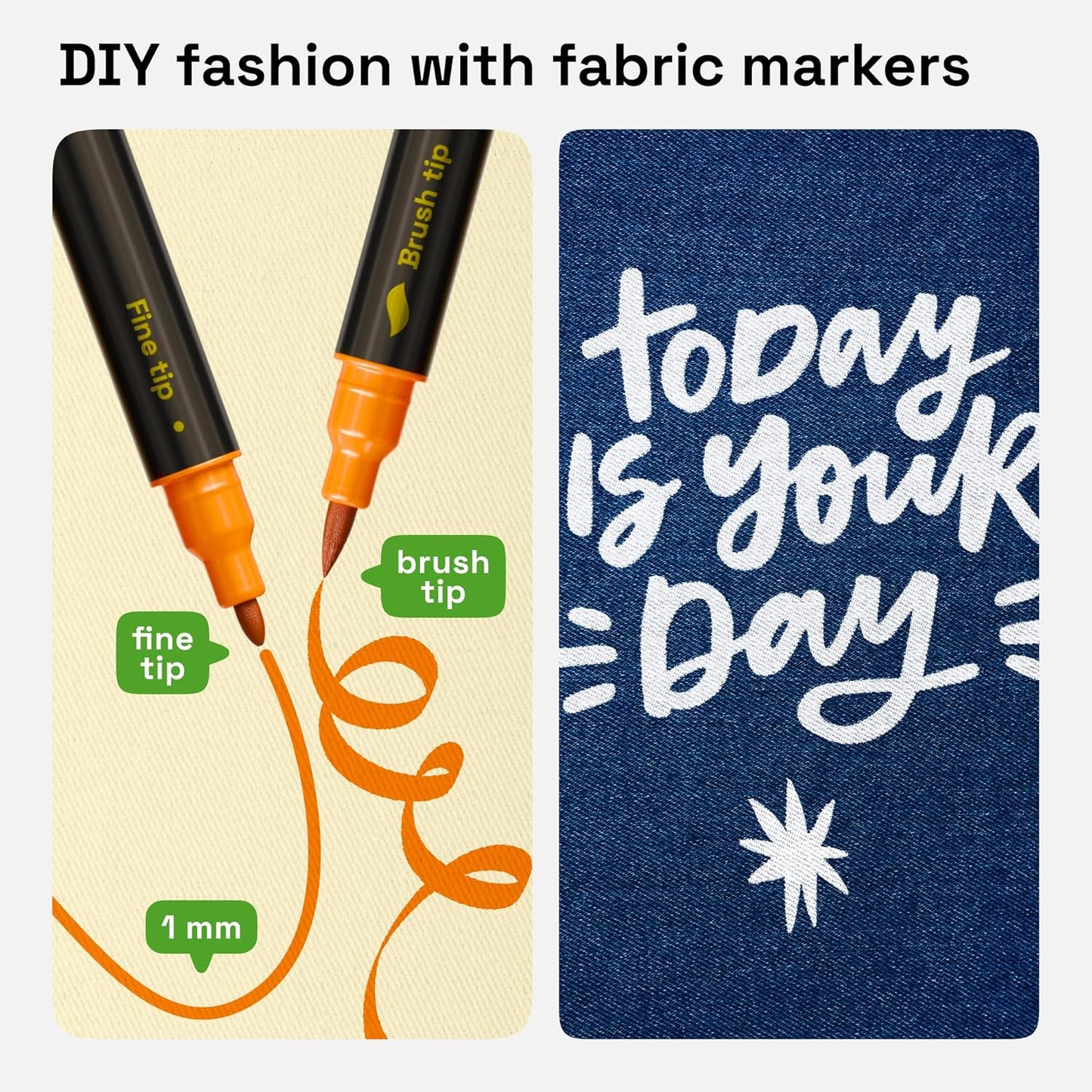 ARTISTRO 48 Dual-Tip Fabric Markers - Fabric Decorating Kit - Permanent for Clothes - No Bleed Pens for T-Shirts, Bags, Textile, Canvas, and More (Brush Tip and Fine Tip)