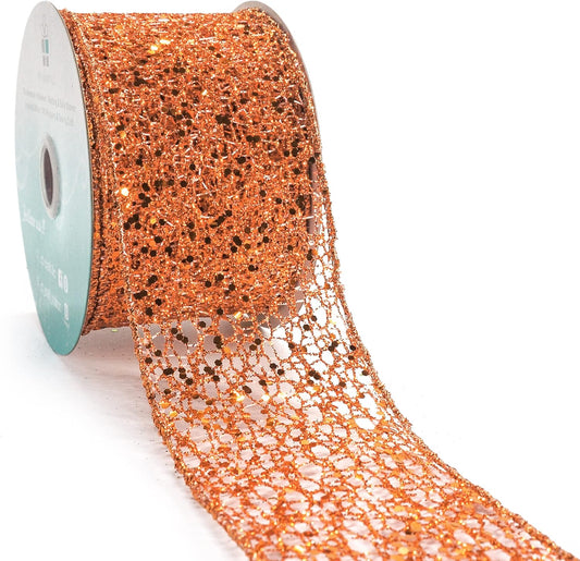 CT CRAFT LLC Sparkling Glitter Mesh Wired Ribbon 2.5" x 10 Yards Bronze Orange for Christmas Home Decor Bow Gift Wrapping DIY Crafts Wreath