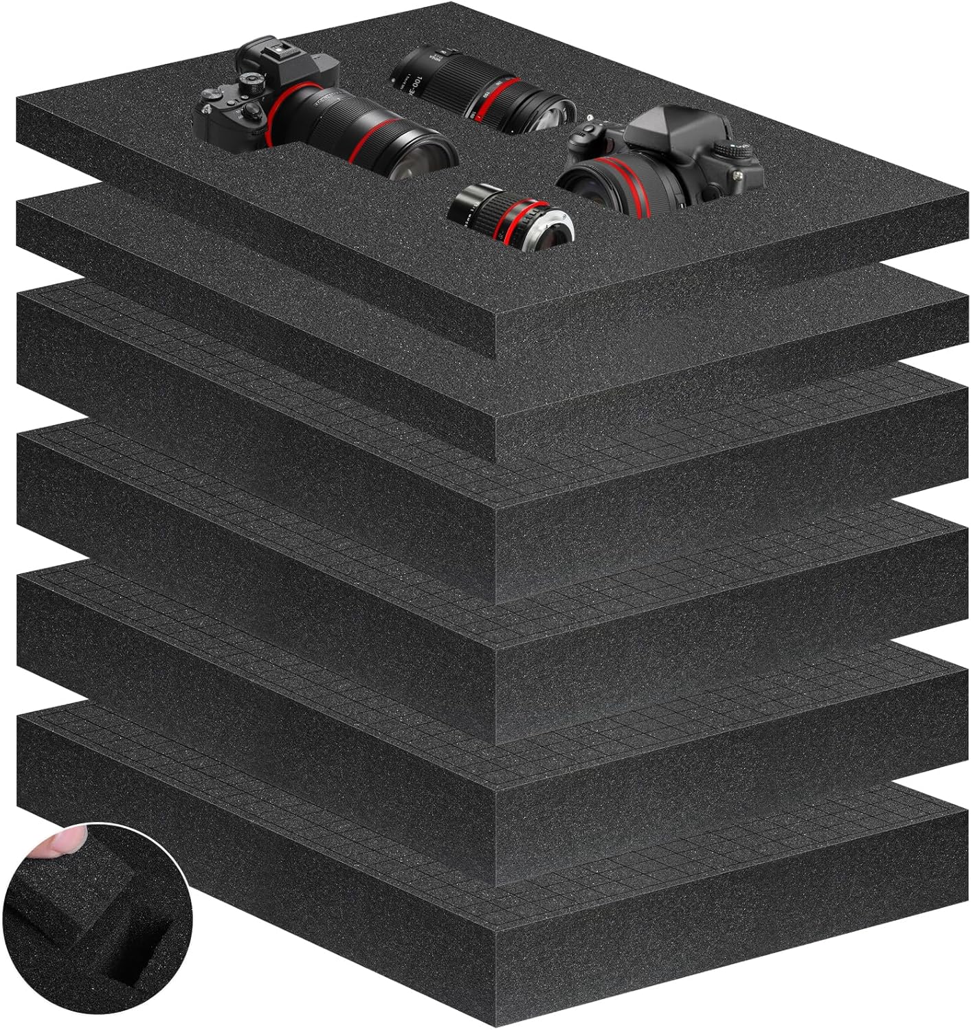 Eunice 2Pcs 16 x 12 x 1 Inch Polyurethane Foam Sheets & 4Pcs 16 x 12 x 2 Inch Cuttable Foam Inserts for Cases, Packing Foam Pads for Tool Box, Camera Storage and Crafts, Total 8Pcs