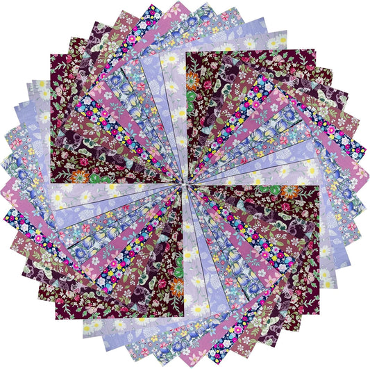 HANPATQUI 50PCS 8 x 8 inch Purple Printed 100% Cotton Fat Quarters Fabric for Sewing and Quilting Bundles Precut Fabric Square for DIY Craft Patchwork