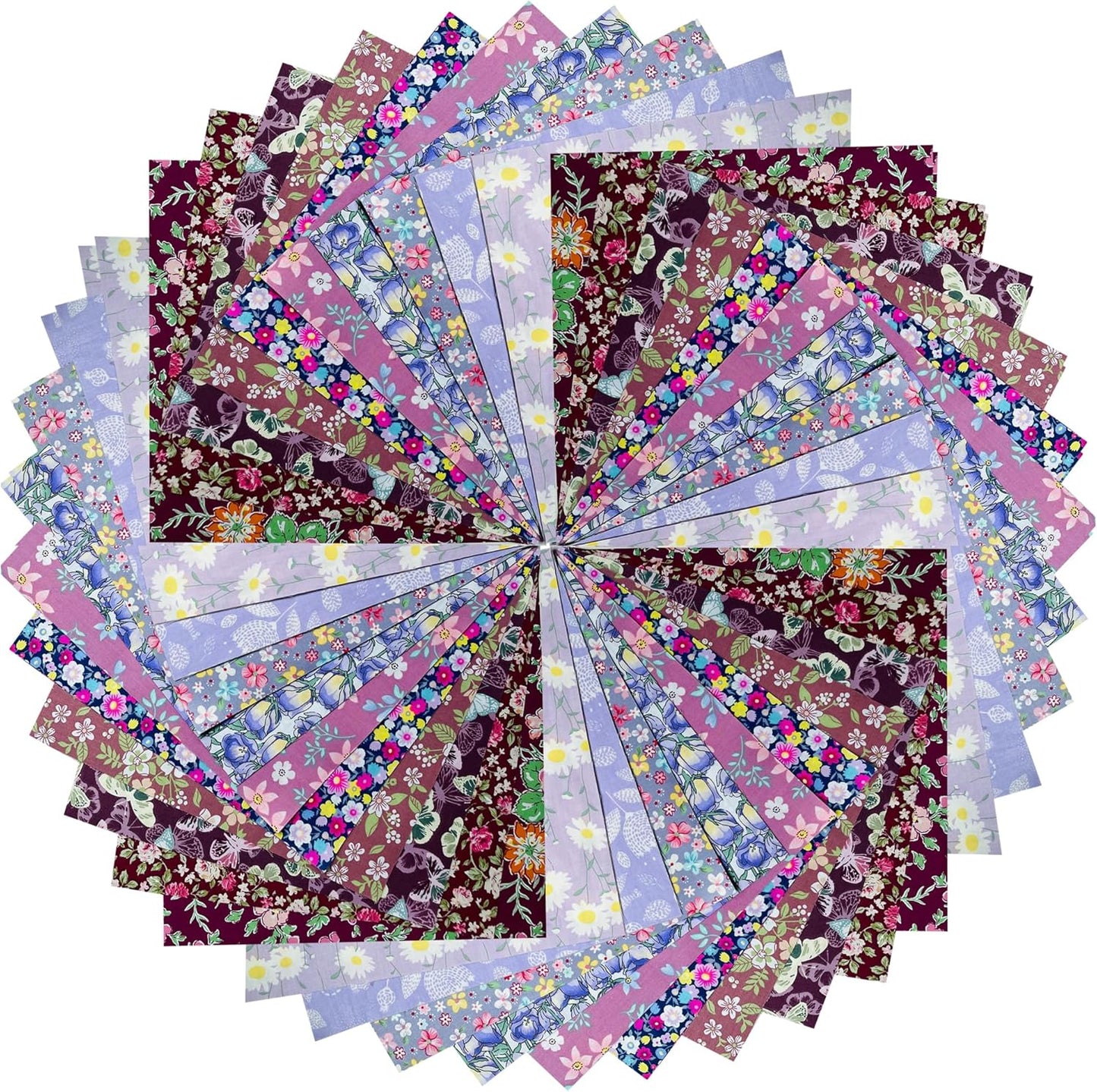 HANPATQUI 50PCS 5 x 5 inch Purple Printed 100% Cotton Fat Quarters Fabric for Sewing and Quilting Bundles Precut Fabric Square for DIY Craft Patchwork