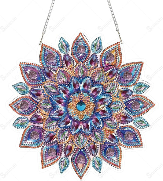 Diamond Art Painting Hanging Kit Mandala, DIY Diamond Gem Painting Ornament Pendant, Acrylic Board Gem Painting Sign Kit for Adult