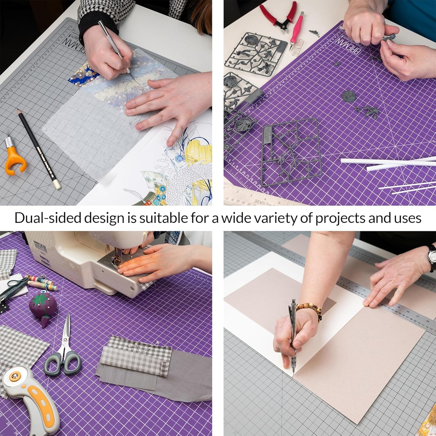 Breman Precision 18x24 Inch Self Healing Cutting Mat - 2-Sided 5-Ply PVC Purple/Gray Cutting Mats for Crafts, Sewing, Quilting and DIY Projects - Durable and Non-Slip Design with Precise Grid Lines