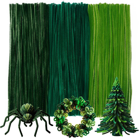 Caydo 300 Pieces Green Pipe Cleaners, Thick Fluffy Chenille Stems, Pipe Cleaner Crafts for Arts & Crafts, Perfect for Making Animals, Flowers, and Festive Decorations