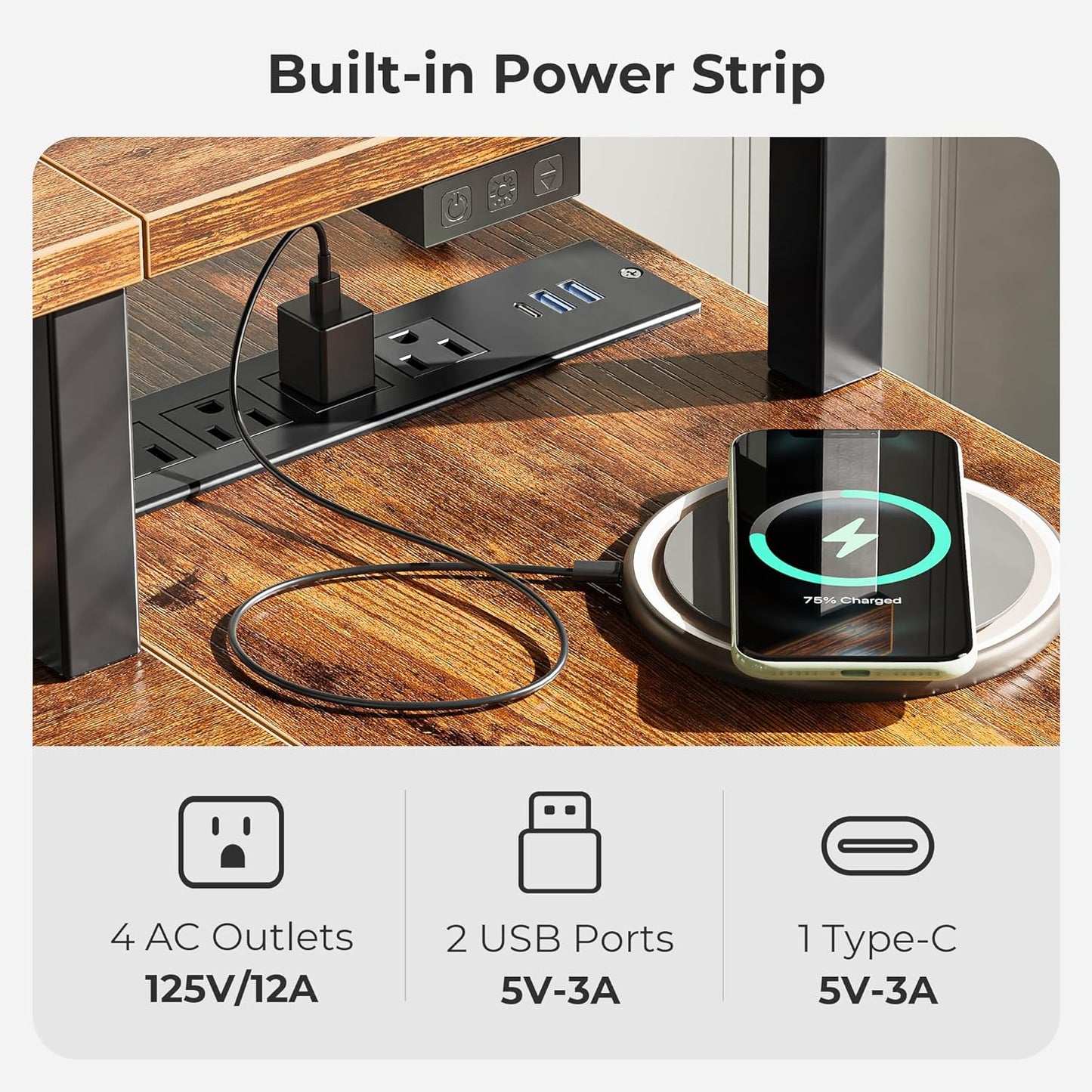 SUPERJARE 53 inch Reversible L Shaped Desk with LED Lights & Power Outlets, Computer Desk with Shelves & Monitor Stand, Gaming Desk with Drawer, Home Office Desk Corner Desk, Rustic Brown