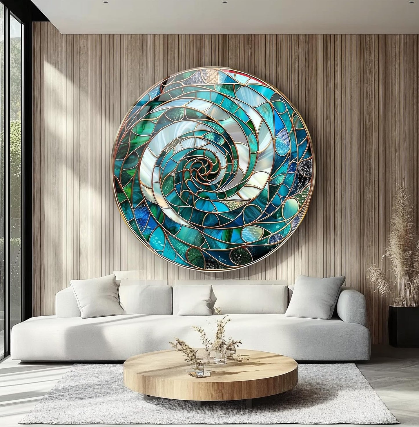 My Photostation.com 10''(25cm) Diameter Aqua Spiral Harmony Round Glass Wall Art Tempered Glass Printing Wall Decor Large Wall Art Wall Hangings
