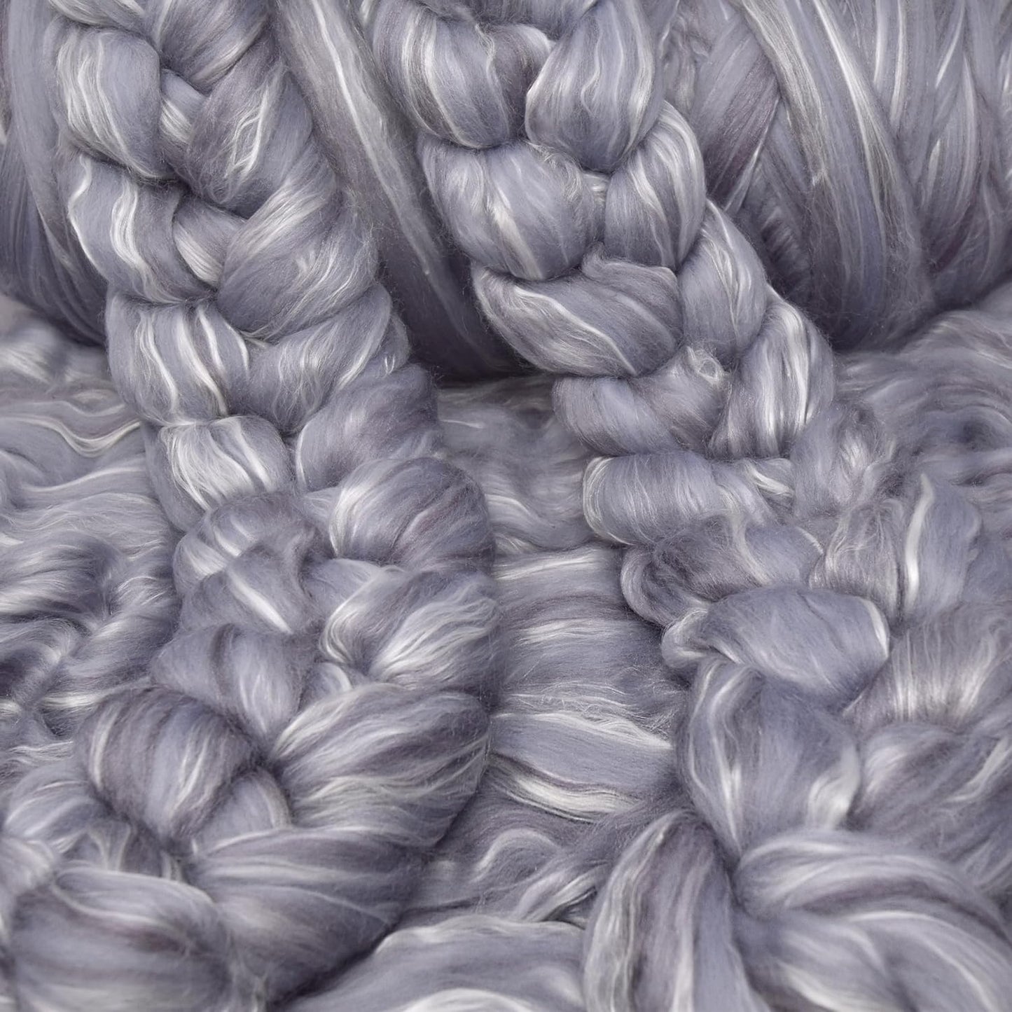 Merino Silk Luxe Tonal Designer Blend. Superfine Merino, Mulberry, Tussah Silk. Top Roving for Spinning or Felting. Silver Mist 1oz