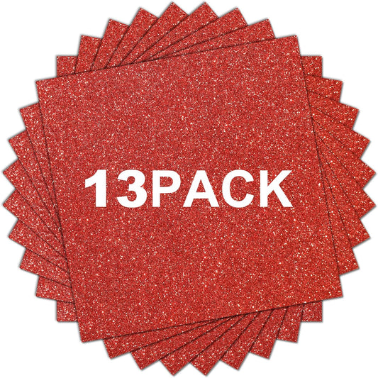 HTVRONT Red Glitter HTV Heat Transfer Vinyl Bundle: 13 Pack 12" x 10" Iron on Vinyl for T-Shirt, Red Glitter Heat Transfer Vinyl for Compatible with Cricut Cutting Machine or Heat Press Machine