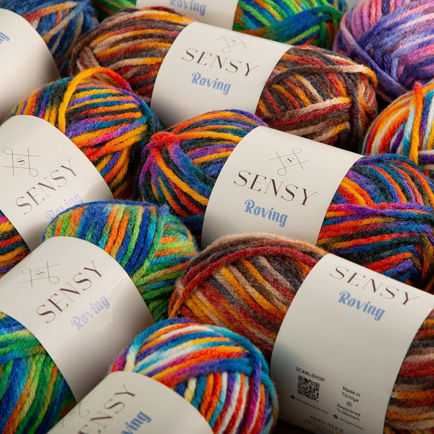 3 Skeins of Sensy Roving Multi Color Yarn, 3.5 oz, 132 Yards, Gauge 5 Bulky (Rainforests)