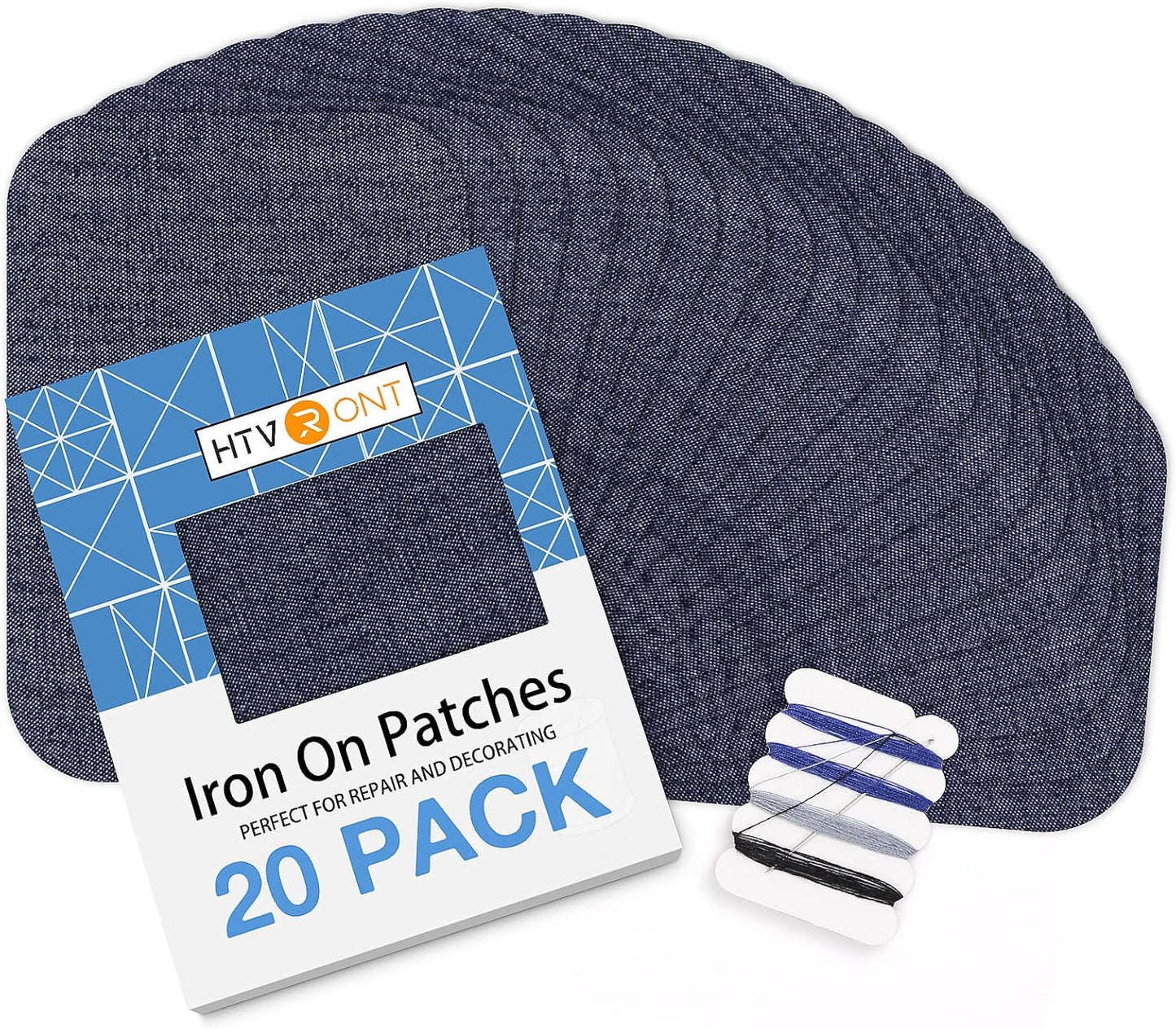 HTVRONT Iron on Patches for Clothing Repair, Cotton Patches Iron on, Dark Blue Repair Decorating Kit 20 Pieces Iron on Patch Size 3" by 4-1/4" (7.5 cm x 11 cm)