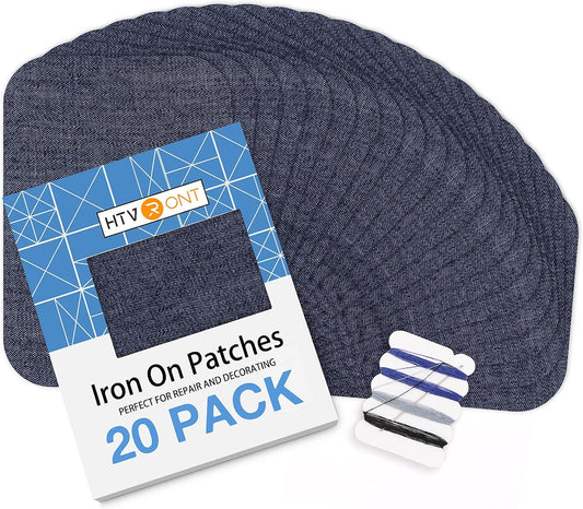 HTVRONT Iron on Patches for Clothing Repair, Cotton Patches Iron on, Dark Blue Repair Decorating Kit 20 Pieces Iron on Patch Size 3" by 4-1/4" (7.5 cm x 11 cm)