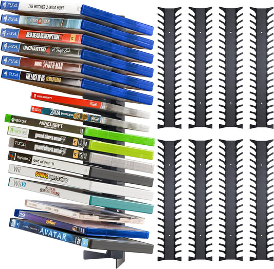 Funturbo Video Game Storage Wall Mount Game Case Holder, Metal Wall Mounted Media Storage Shelves for PS, Xbox, Switch Game Organizer (8-Pack)