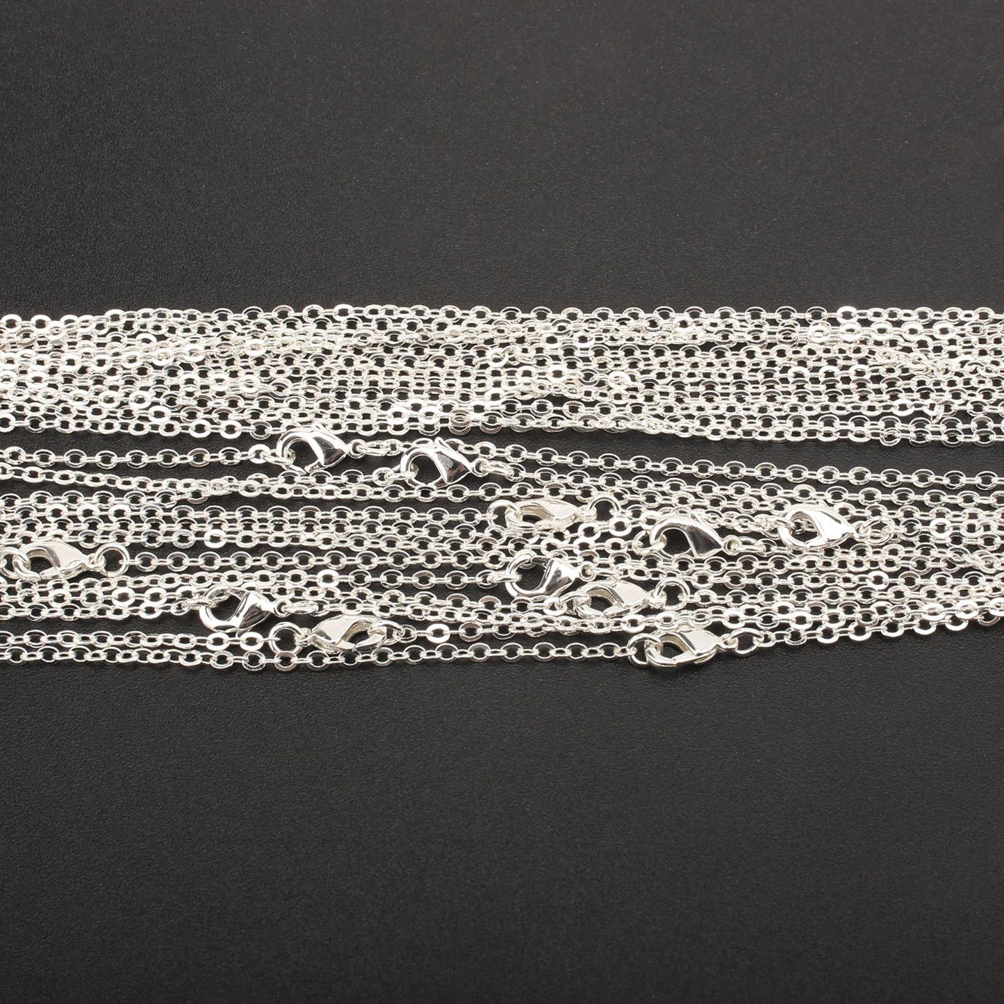 Wholesale 12 PCS Silver Plated Solid Brass Fine Flat Cable Chains Bulk for Jewelry Making 18-30 inches (24 Inch(2MM))