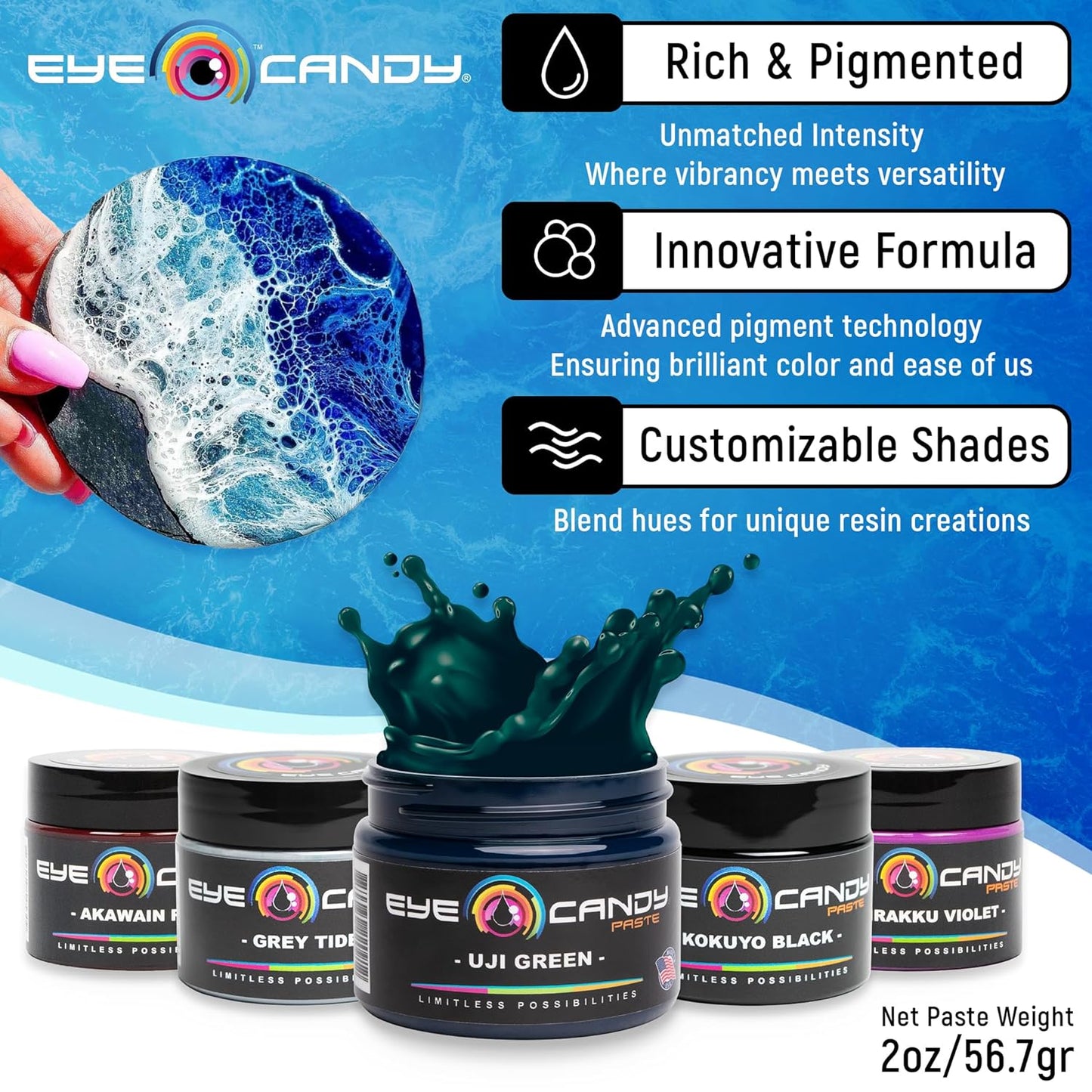 Eye Candy Green Resin Pigment Paste Uji Green (2 oz Paste / 4 oz Jar) | Epoxy, Resin Art | Highly Pigmented