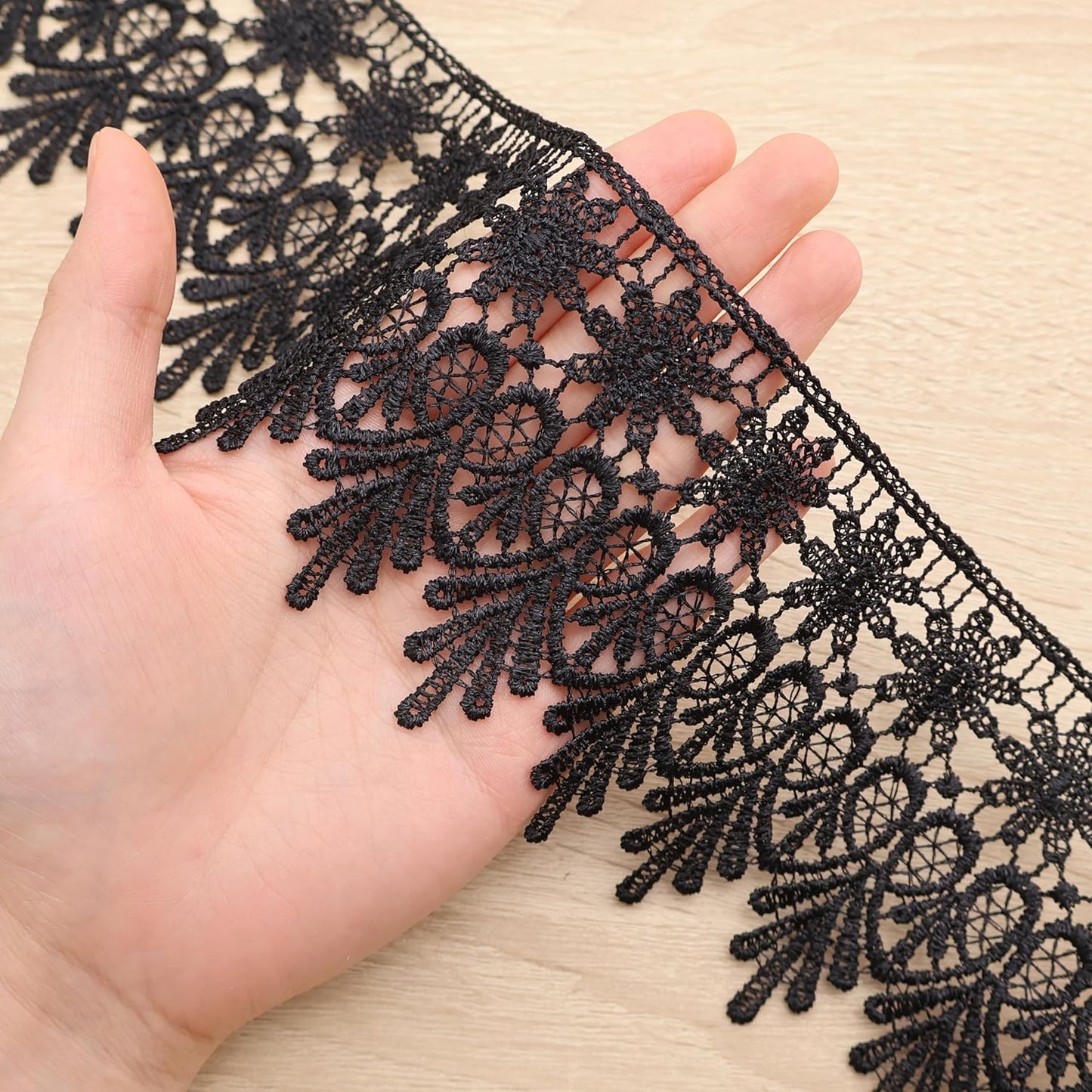 GXTIZAS Black Lace Trim 5 Yards Wide Venise Lace Ribbon Embroidered Edge Trim for Sewing Crafts Pillow Case