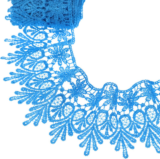 GXTIZAS Blue Lace Trim 5 Yards Wide Venise Lace Ribbon Embroidered Edge Trim for Sewing Crafts Pillow Case