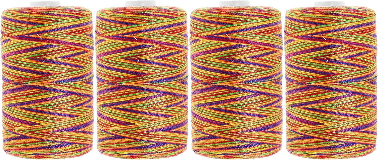 Mandala Crafts 4 Pack of Serger Threads Cones Spools - 20S/2 2000 Yards Polyester Rainbow Threads for Sergers Machine and Overlock Quilting Sewing Machine