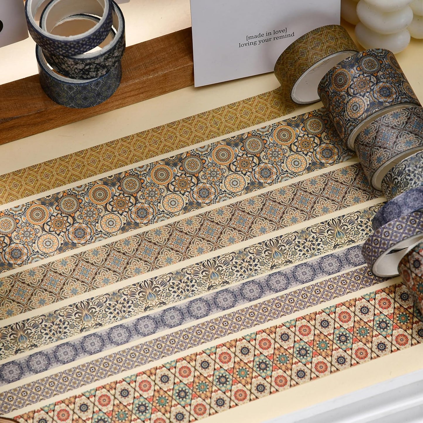 12 Rolls Exotic Charm Washi Tape Set Floral Arts Adhesive Tapes Geometric Garden Decorative Masking Tape Sets for Craft, Kids, Scrapbook, DIY, Gift Wrapping (Azure Serenity)