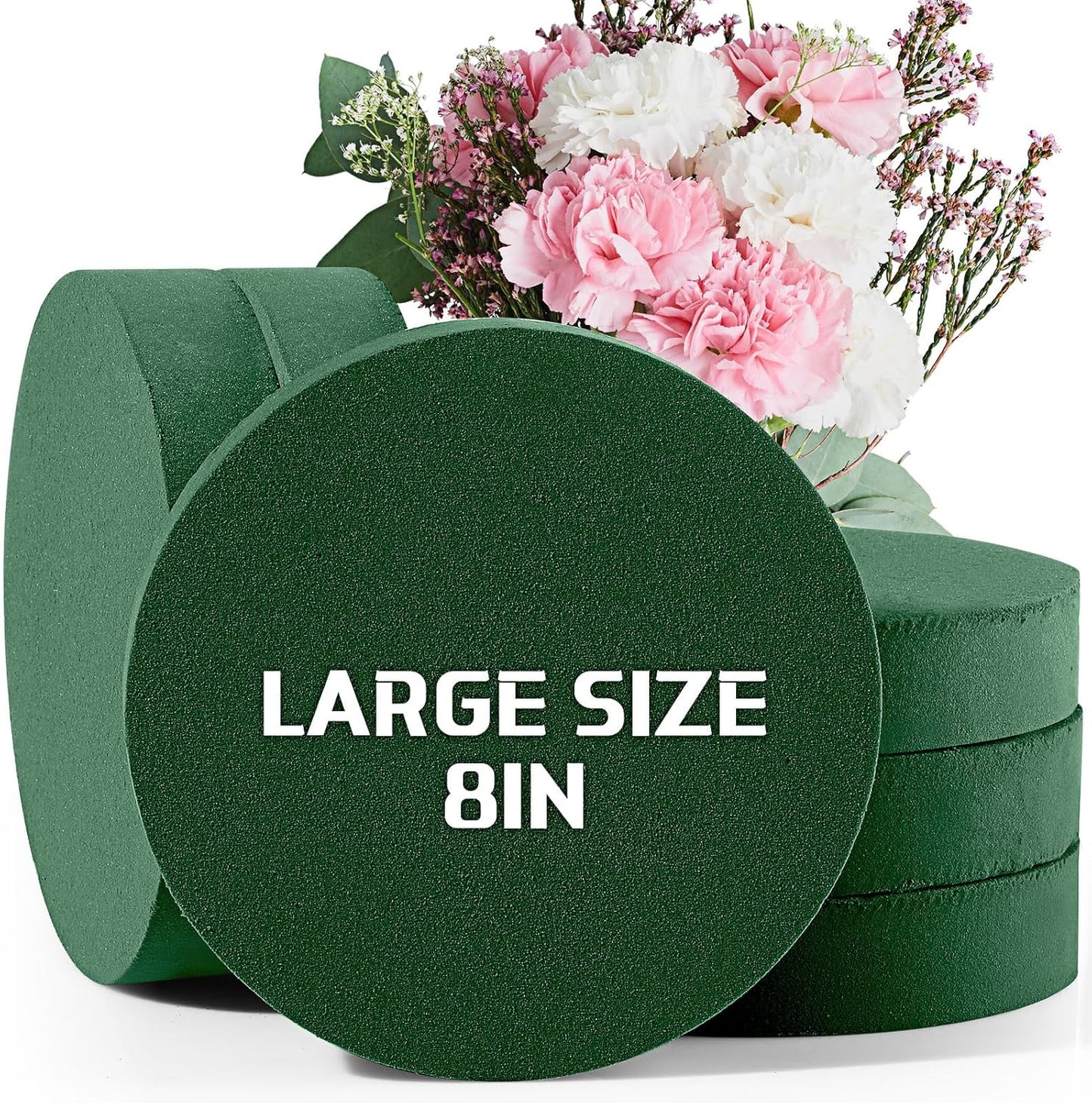 Maitys 12 Pieces Round Floral Foam Wet Green Flower Foam DIY Flower Arrangement Kit for Aisle Wedding Party Decoration(8 x 8 x 1.57 Inches)