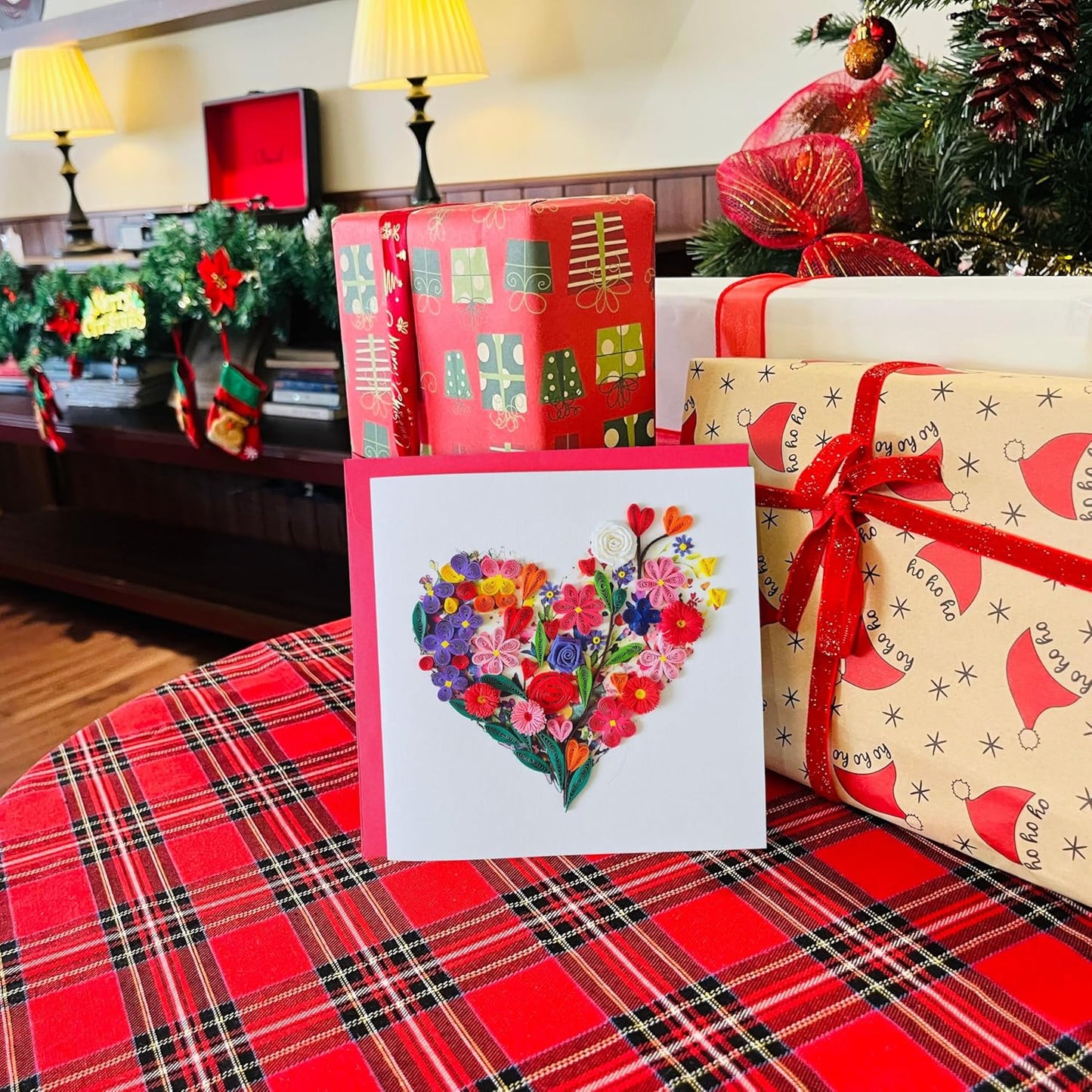 Quilling Cards, handmade card, quilled cards with Handmade Art Quilling birthday card for women, Birthday card, mother... colorful heart design (Flowers Heart 1)