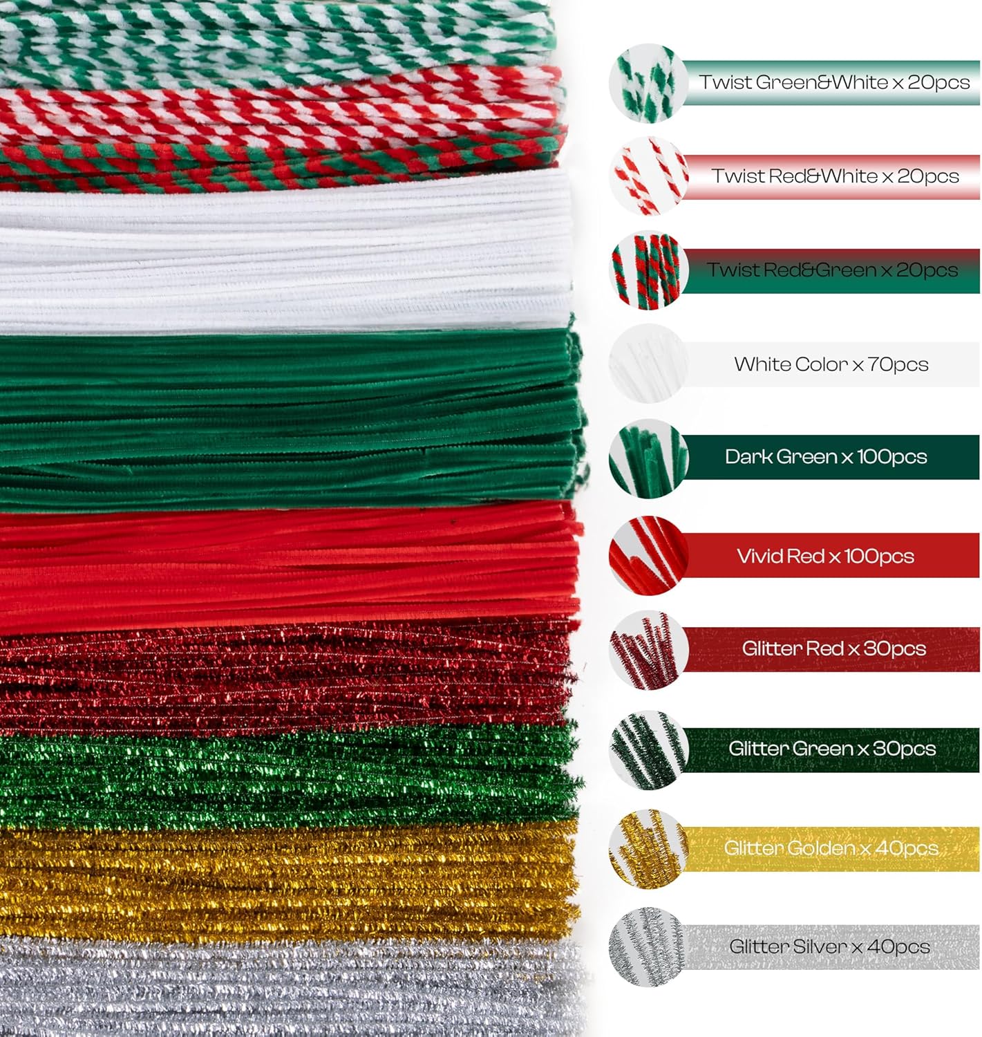 Caydo 500 Pieces Christmas Pipe Cleaners, Chenille Stems, Pipe Cleaner Crafts for DIY Art and Craft Projects Creative Gift Party Decorations