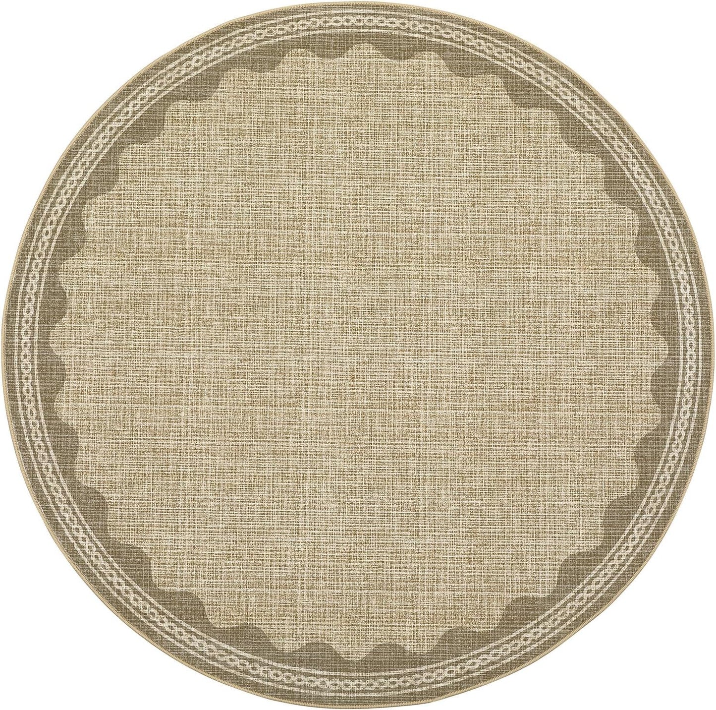 Scalloped Round Rug 4ft, Small Area Rugs Solid JuteRug for Bedroom Girls, Washable Rugs for Living Room, Non Slip Scalloped Round Bath Mat, Soft Dorm Nursery Carpet for Bedside